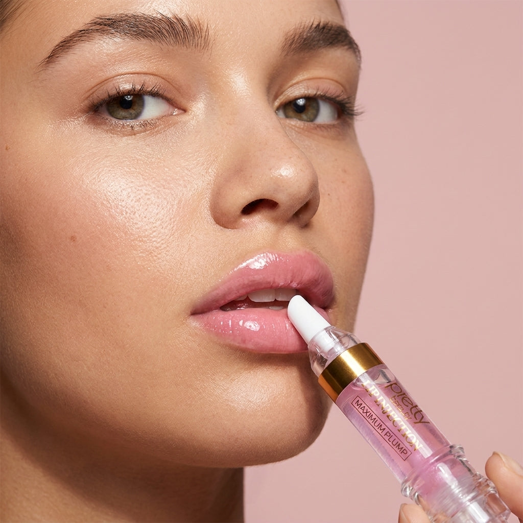 Lip Injection jelini dudaklarına süren kadın
